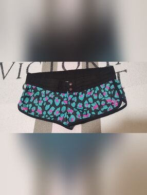 Billabong Black Shorts with Teal and Pink Leopard Print